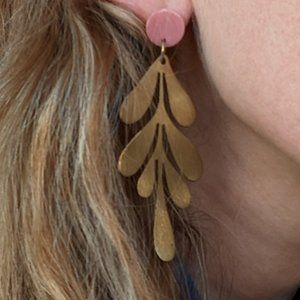 Large dangle gold and pink earrings